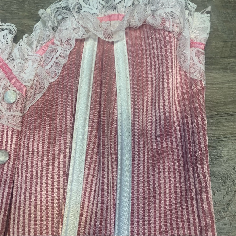 Shirley of Hollywood Striped Satin Lace Boned Corset Coquette Candy - Picture 4 of 12
